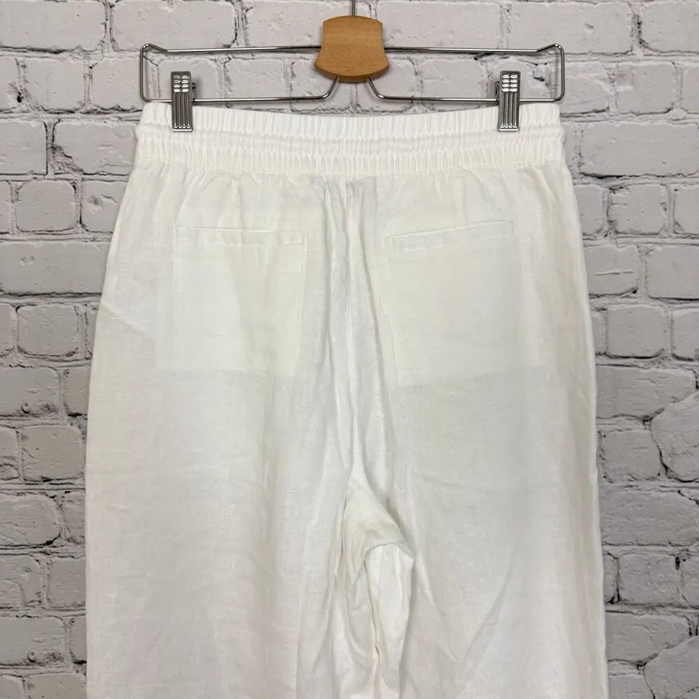 Athleta Retreat Linen High Rise Wide Leg Pants White Womens XS Split Leg Hem NWT